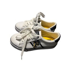 Polo Ralph Lauren Geoff Boys White P Embroidered Preppy Tennis Shoes Leather 13